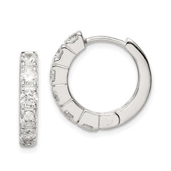Sterling Silver Rhodium-plated CZ Hinged Hoop Earrings - 9