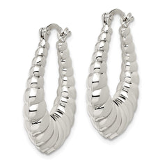 Sterling Silver Rhodium-plated Polished Shrimp Oval Hoop Earrings - 5