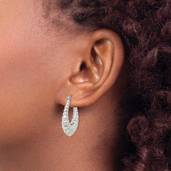 Sterling Silver Rhodium-plated Polished Shrimp Oval Hoop Earrings - 5