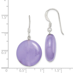 Sterling Silver Polished Lavender Jade Circle Dangle Earrings - 2