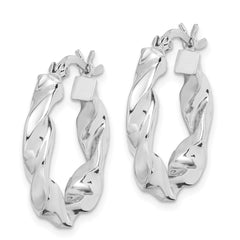 Sterling Silver Rhodium Plated Twisted 3.5x20mm Hoop Earrings - 2