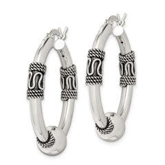 Sterling Silver Antiqued Hoop Earrings - 10