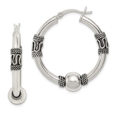 Sterling Silver Antiqued Hoop Earrings - 10