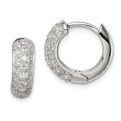 Sterling Silver Rhodium-plated CZ Hinged Hoop Earrings - 4