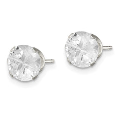 Sterling Silver 7mm Round Snap Set Cross-cut CZ Stud Earrings