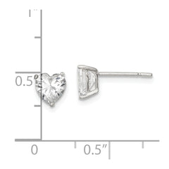 Sterling Silver Polished 6mm Heart 3 Prong Basket Set CZ Stud Earrings