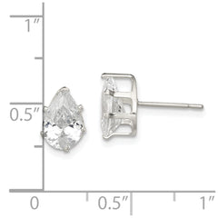 Sterling Silver Polished 9x6mm Pear Snap Set CZ Stud Earrings