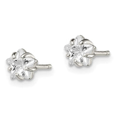 Sterling Silver Polished 5mm Star Basket Set CZ Stud Earrings