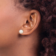 Sterling Silver Rhodium-plated 8-9mm White Button Freshwater Cultured Pearl Post Earrings - 2