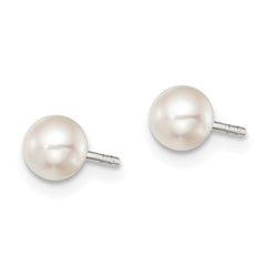 Sterling Silver Rhodium-plated 4-5mm White Button Freshwater Cultured Pearl Post Earrings - 2