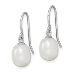 Sterling Silver Rhodium-plated 8-9mm White Teardrop Freshwater Cultured Pearl Dangle Earrings