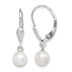 Sterling Silver Rhodium-plated 6-7mm White Round Freshwater Cultured Pearl Leverback Dangle Earrings - 4