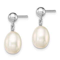 Sterling Silver Rhodium-plated 7-8mm White Rice Freshwater Cultured Pearl Post Dangle Earrings - 2