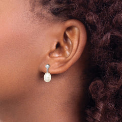 Sterling Silver Rhodium-plated 7-8mm White Rice Freshwater Cultured Pearl Post Dangle Earrings - 2