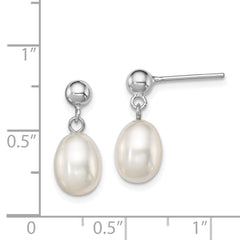 Sterling Silver Rhodium-plated 7-8mm White Rice Freshwater Cultured Pearl Post Dangle Earrings - 2