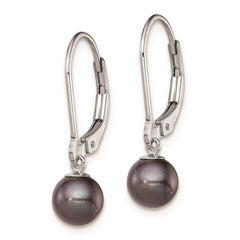 Sterling Silver Rhodium-plated 6-7mm Black Round Freshwater Cultured Pearl Leverback Dangle Earrings - 4