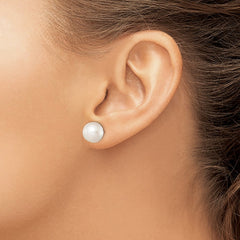 Sterling Silver Rhodium-plated 10-11mm White Button Freshwater Cultured Pearl Post Earrings