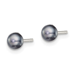 Sterling Silver Rhodium-plated 4-5mm Black Button Freshwater Cultured Pearl Post Earrings