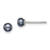 Sterling Silver Rhodium-plated 4-5mm Black Button Freshwater Cultured Pearl Post Earrings