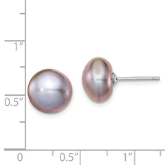 Sterling Silver Rhodium-plated 10-11mm Grey Button Freshwater Cultured Pearl Post Earrings