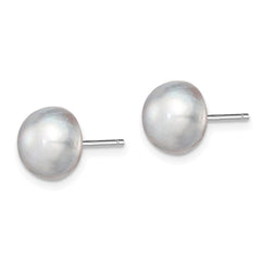 Sterling Silver Rhodium-plated 8-9mm Grey Button Freshwater Cultured Pearl Post Earrings