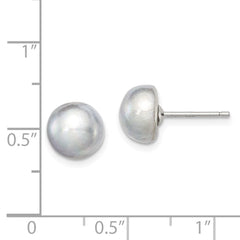 Sterling Silver Rhodium-plated 8-9mm Grey Button Freshwater Cultured Pearl Post Earrings