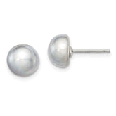 Sterling Silver Rhodium-plated 8-9mm Grey Button Freshwater Cultured Pearl Post Earrings