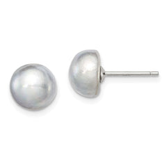 Sterling Silver Rhodium-plated 8-9mm Grey Button Freshwater Cultured Pearl Post Earrings