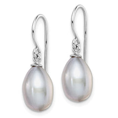Sterling Silver Rhodium-plated Grey 8-9mm Rice Freshwater Cultured Pearl Dangle Earrings