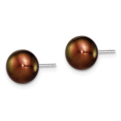 Sterling Silver Rhodium-plated 8-9mm Brown Button Freshwater Cultured Pearl Post Earring