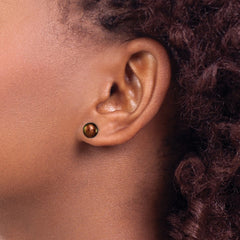 Sterling Silver Rhodium-plated 8-9mm Brown Button Freshwater Cultured Pearl Post Earring