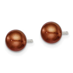 Sterling Silver Rhodium-plated 6-7mm Brown Button Freshwater Cultured Pearl Post Earring