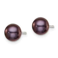 Sterling Silver Rhodium-plated 6-7mm Black Button Freshwater Cultured Pearl Post Earrings