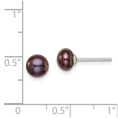 Sterling Silver Rhodium-plated 6-7mm Black Button Freshwater Cultured Pearl Post Earrings