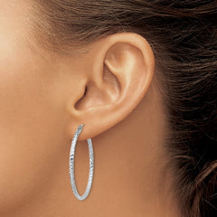 Sterling Silver Rhodium Plated Diamond-cut 2x35mm Hoop Earrings