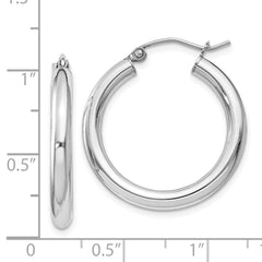 Sterling Silver Rhodium-plated 3mm Round Hoop Earrings - 8