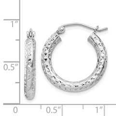 Sterling Silver Rhodium-plated D/C 3x20mm Hoop Earrings
