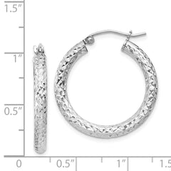 Sterling Silver Rhodium-plated D/C 3x25mm Hoop Earrings