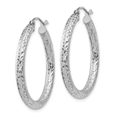 Sterling Silver Rhodium-plated D/C 3x30mm Hoop Earrings