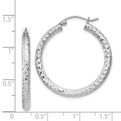 Sterling Silver Rhodium-plated D/C 3x30mm Hoop Earrings