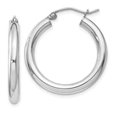 Sterling Silver Rhodium-plated 3mm Round Hoop Earrings - 8