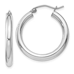 Sterling Silver Rhodium-plated 3mm Round Hoop Earrings - 8