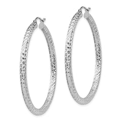 Sterling Silver Rhodium-plated D/C 3x45mm Hoop Earrings