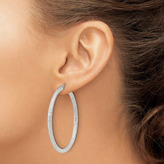 Sterling Silver D/C 3x50mm Hoop Earrings