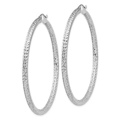 Sterling Silver Rhodium-plated D/C 3x55mm Hoop Earrings