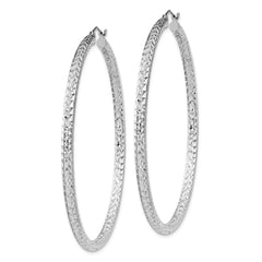 Sterling Silver Rhodium-plated D/C 3x60mm Hoop Earrings