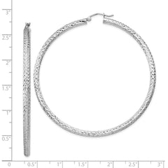Sterling Silver Rhodium-plated D/C 3x65mm Hoop Earrings
