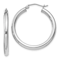 Sterling Silver Rhodium-plated 3mm Round Hoop Earrings - 11