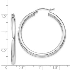 Sterling Silver Rhodium-plated 3mm Round Hoop Earrings - 14