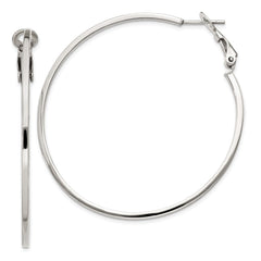 Sterling Silver RH-plated 1.5x50mm Omega Back Round Hoop Earrings